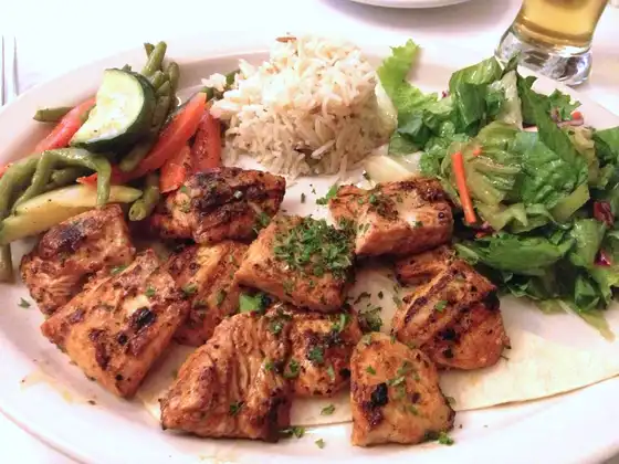 Chicken Kebab, tender cubes of chicken marinated in our special sauce and grilled on skewers