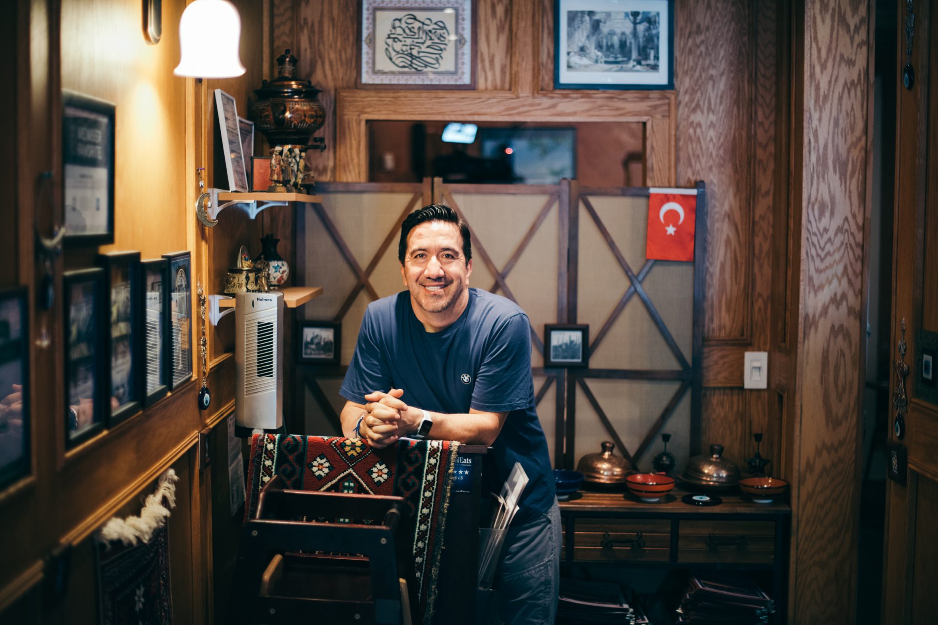 Orhan Demirtas the owner of Bosphorus Istanbul Cafe inside the restaurant, a perfect example of authentic Turkish hospitality