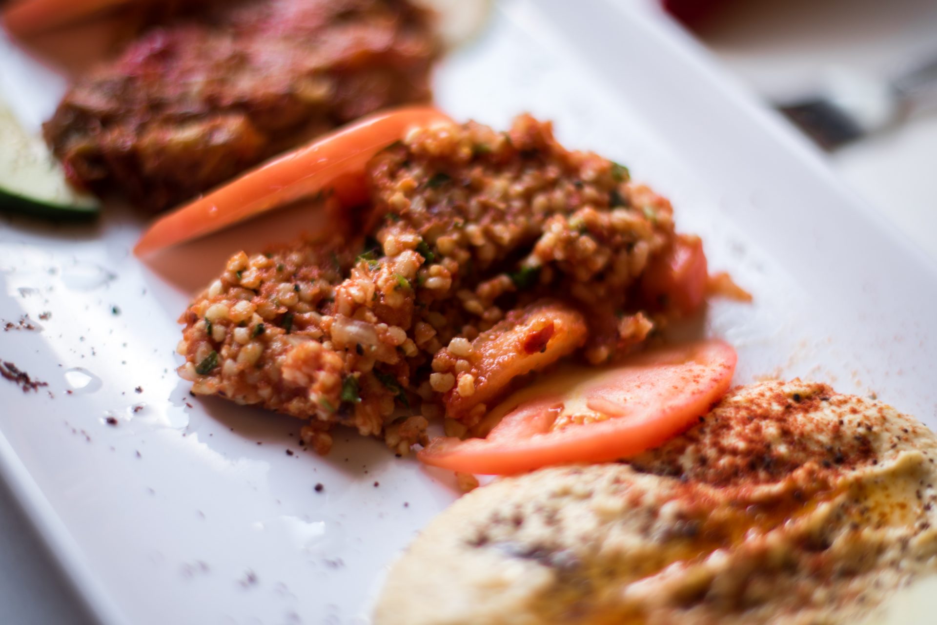 Appetizer Combo featuring Hummus, Tabouli, Babaganush, Salsa, Dolma and Ezme